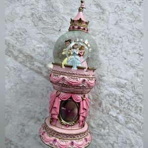 Disney Pink Princess Castle Musical Snow Globe Tower